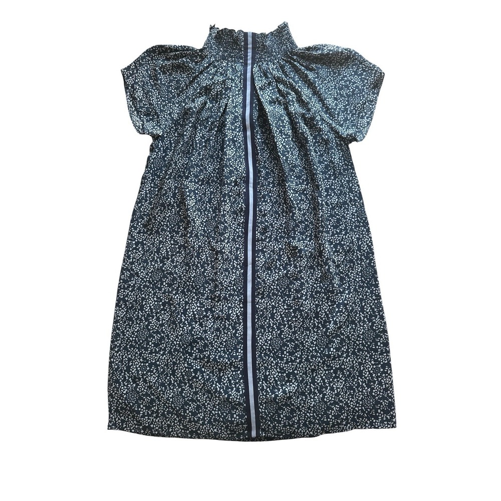 Rungolee Brooklyn Dress Size XS Blue Smocked Mock Neck Short Sleeve Front Stripe